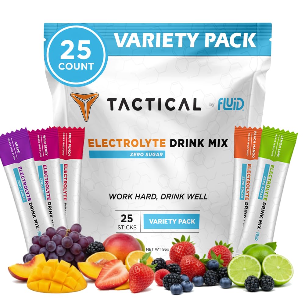 Fluid Tactical - Zero Sugar, Keto Electrolyte Powder, Hydration Packets, Made in USA (Variety, 25 Count)