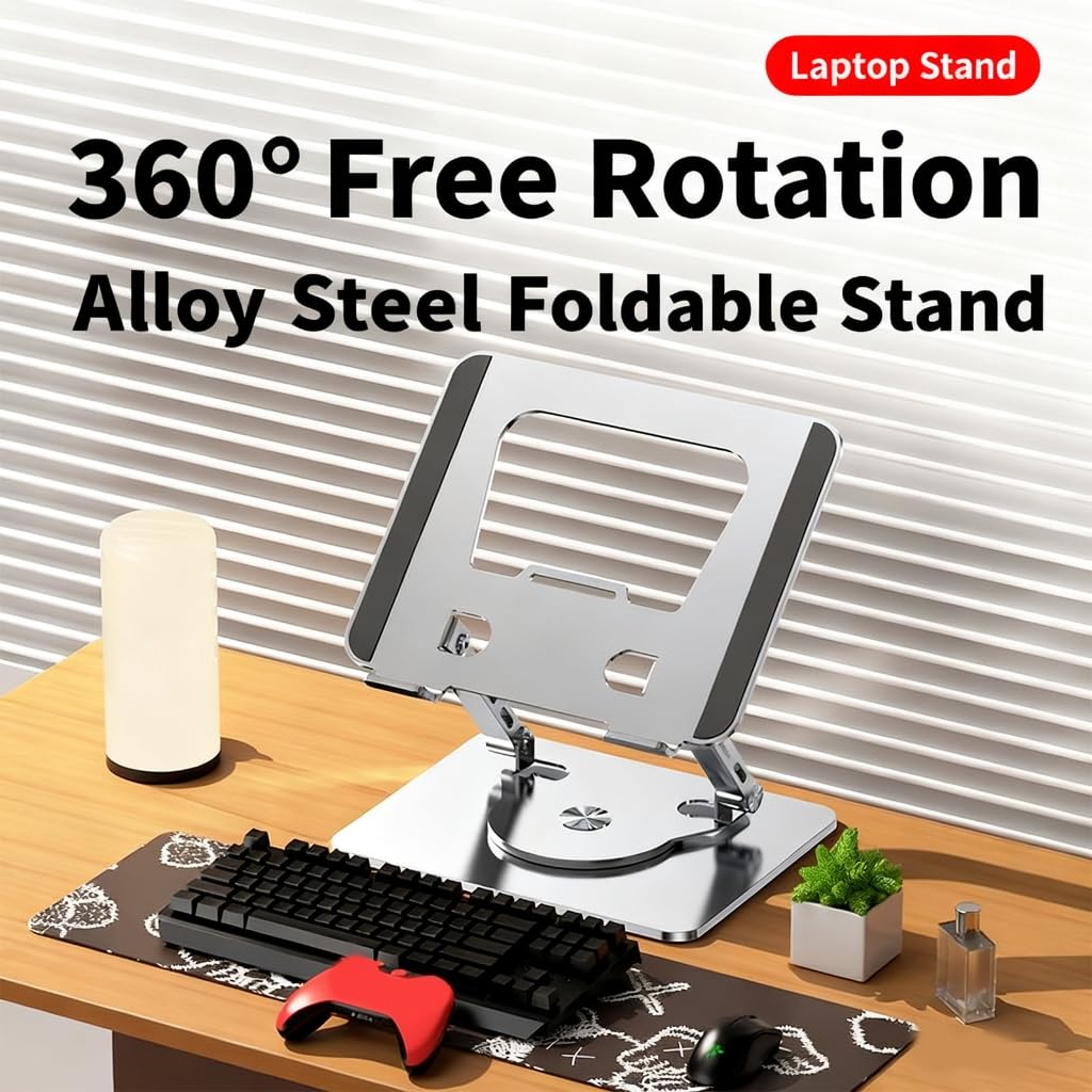 Soporte de refrigeración ajustable de dos ejes para laptop, marco de aleación de aluminio, giro de 360 grados