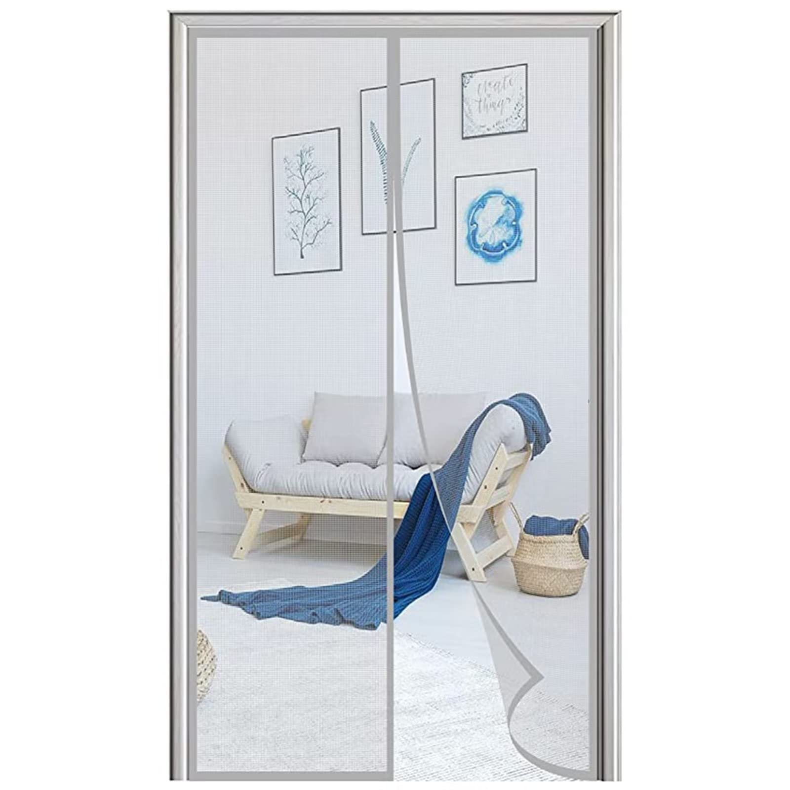 Magnetyczna Moskitiera Zasłona 105x230cm Automatyczne zamknięcie Magnetyczna Moskitiera Zasłona Zapobieganie Insekty Od Wejścia Do Salonu Drzwi Balkon Patio, Grey