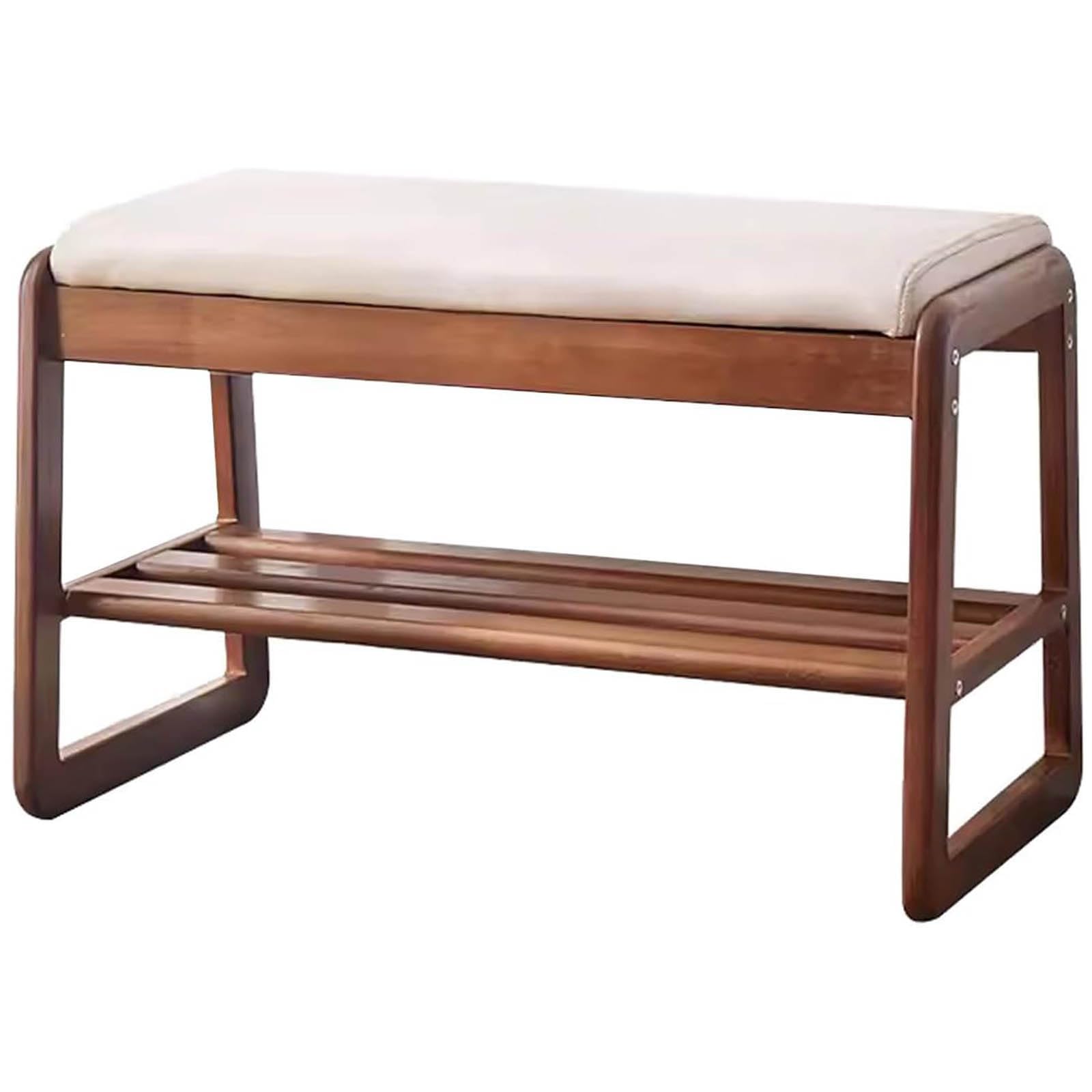 Banc de rangement à chaussures en bois à 2 niveaux avec coussin