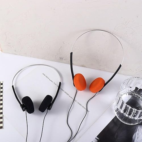 Miniatura 7 de Auriculares retro en la oreja, auriculares estéreo con cable, auriculares Walkman, auriculares portátiles ligeros con diadema ajustable (negro)