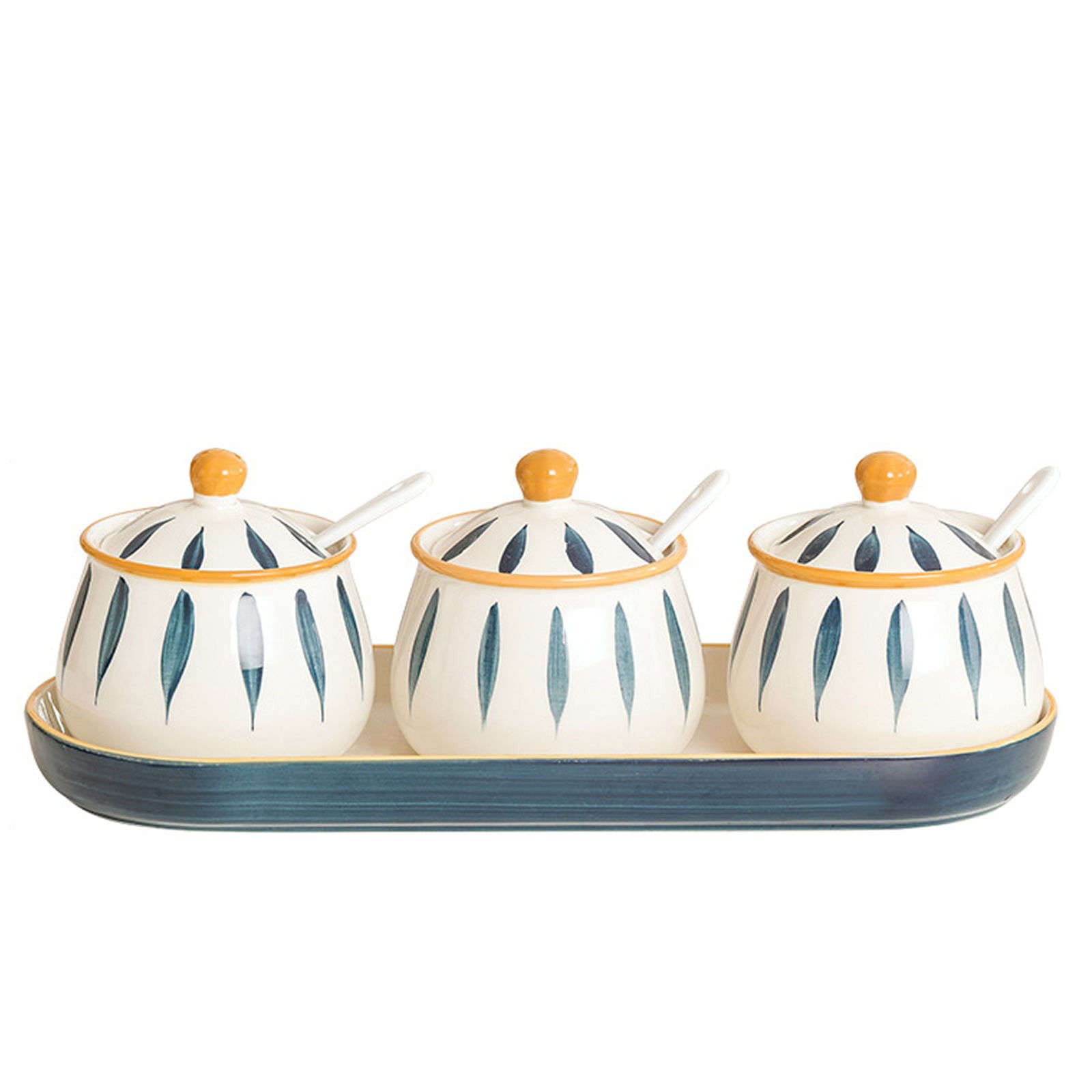 Les épices, Pot à épices en céramique, ensemble de récipients à condiments japonais avec couvercle et cuillère, bols de rangement polyvalents for sucre, sel, huile de piment, céréales, herbes-Hokage-e