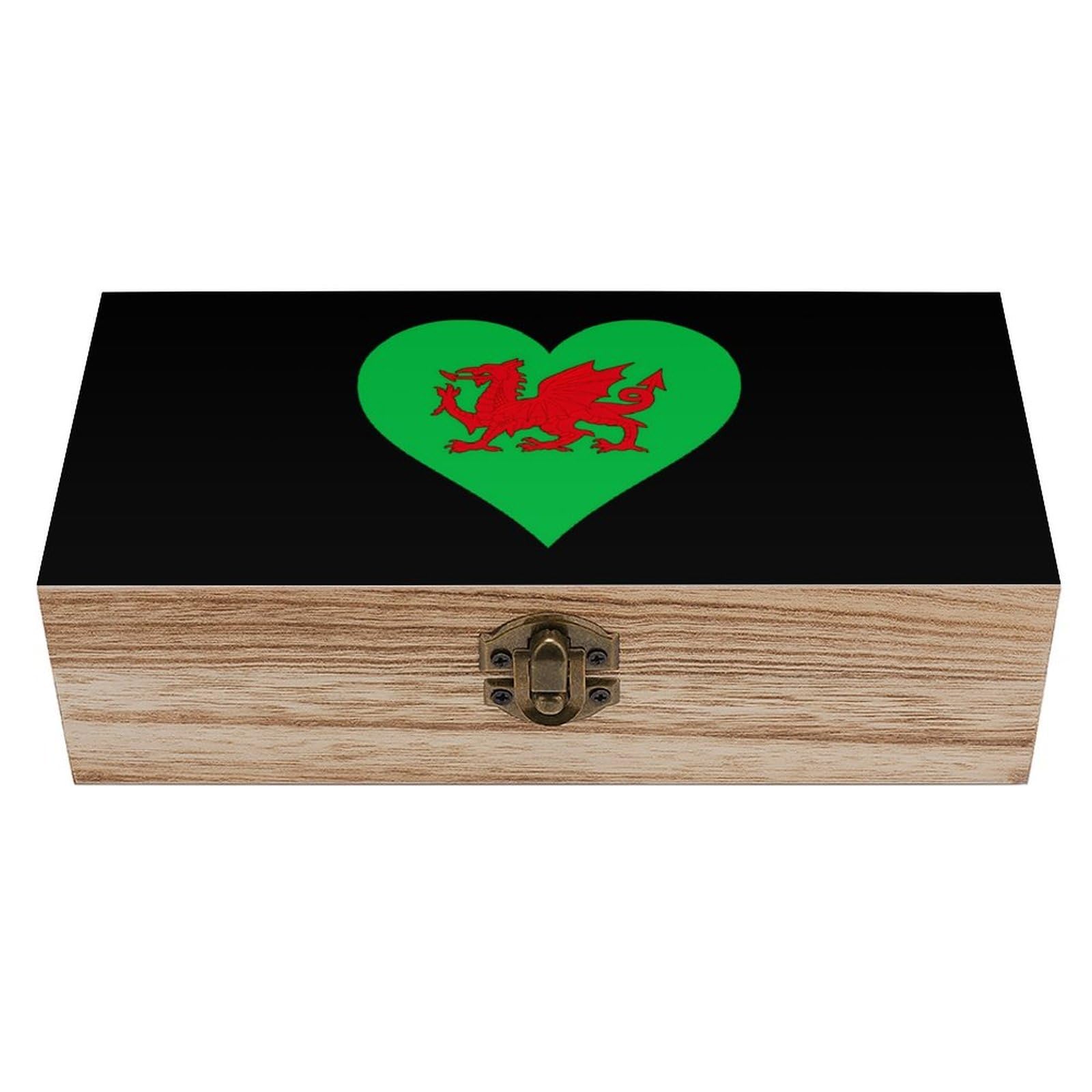 HLBSDM Welsh Dragon Heart Wooden Storage Box Craft Memory Keepsake Treasure Chest Box Jewelry Organizer