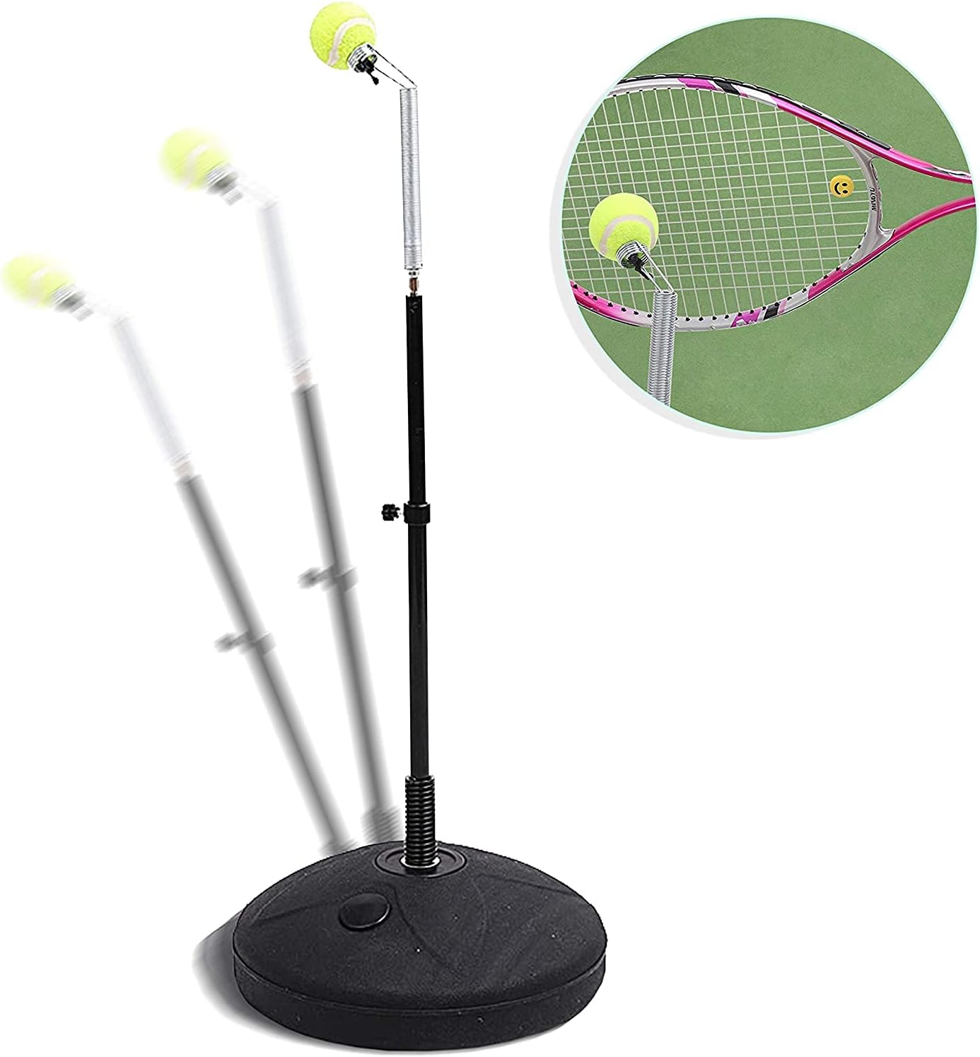 ITHWIU Tennis Ball Trainer Tennis Swing Trainer Practice Training Tool Adjustable Height,Tennis Base with A Retractable Iron and Tennis Rebound Player with Trainer Baseboard + 2 Training Ball, Black : Sports & Outdoors