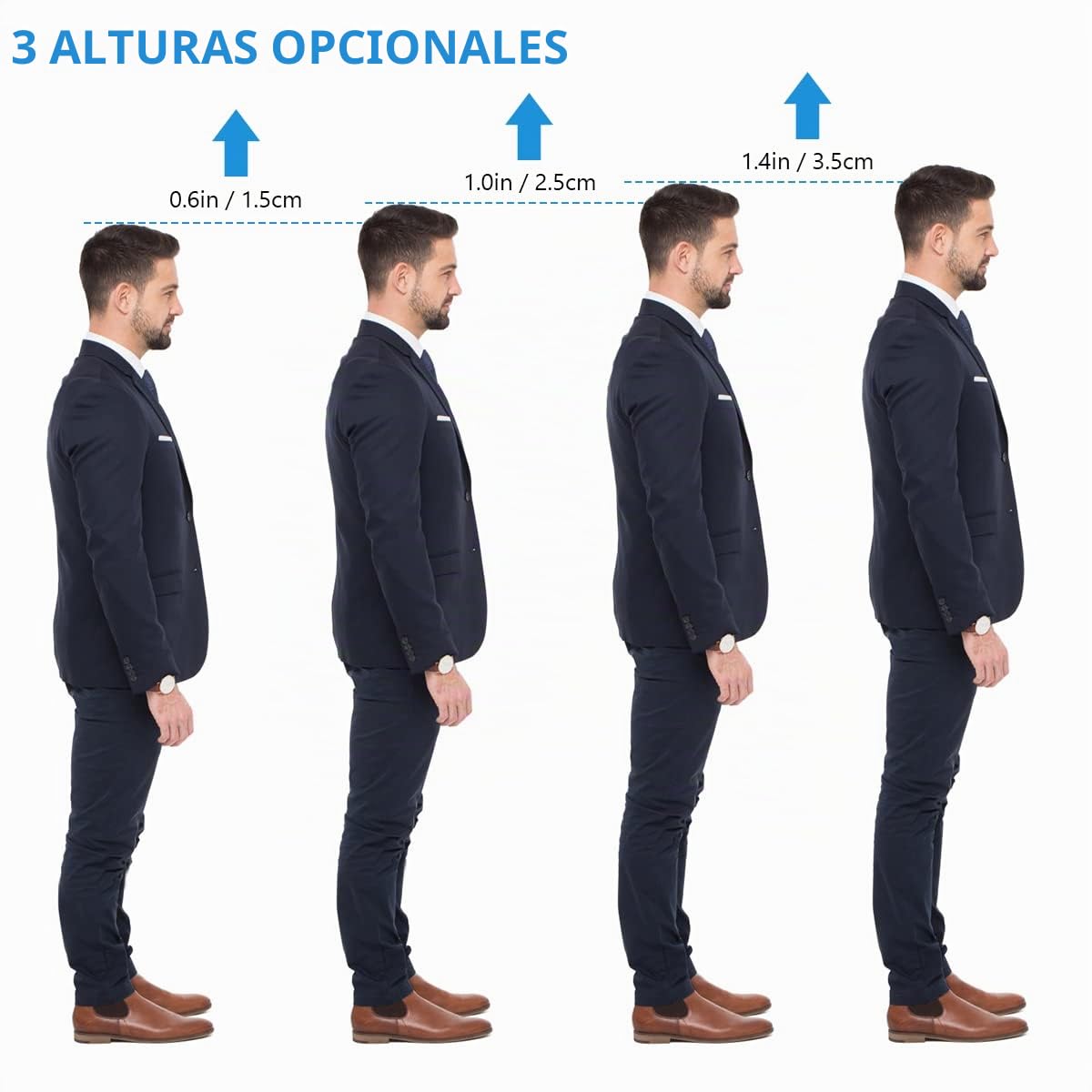 Plantillas Altura Hombre y Mujer, 2 Pares Alzas para Zapatos, Plantilla Gel para Aumentar Altura, Soporte Talón y Amortiguación, 2.5cm