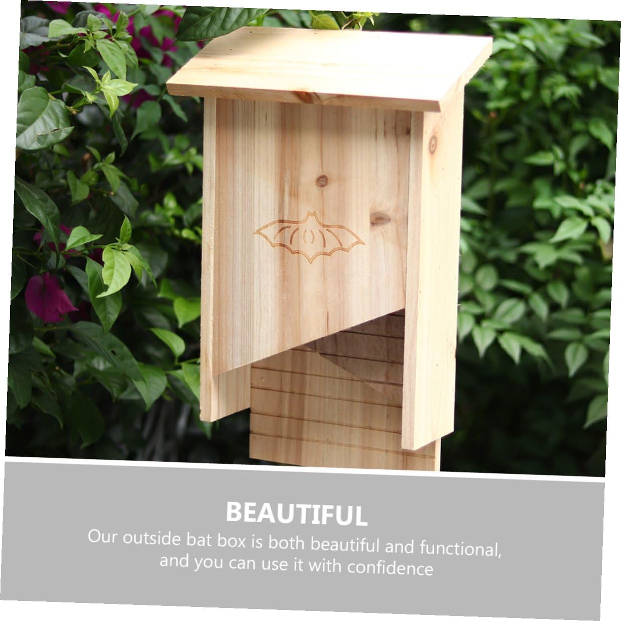 NUOBESTY Wooden Bat House Outdoor Shelter Handmade Bat Box for Garden and Courtyard Pet Habitat Natural Roosting Station