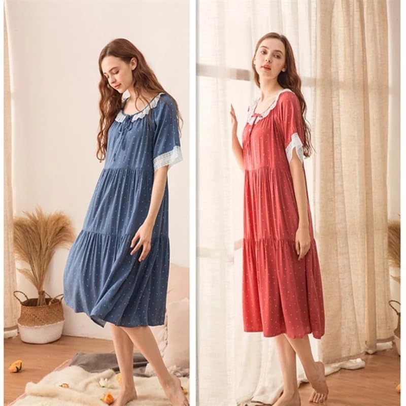 OFFSUM Camicia da Notte Donna - Lingerie da Notte in Pizzo di Cotone Ricamato Stile Coreano Temperamento Estivo Abbigliamento Casual per La Casa di Grandi Dimensioni in Tinta Unita