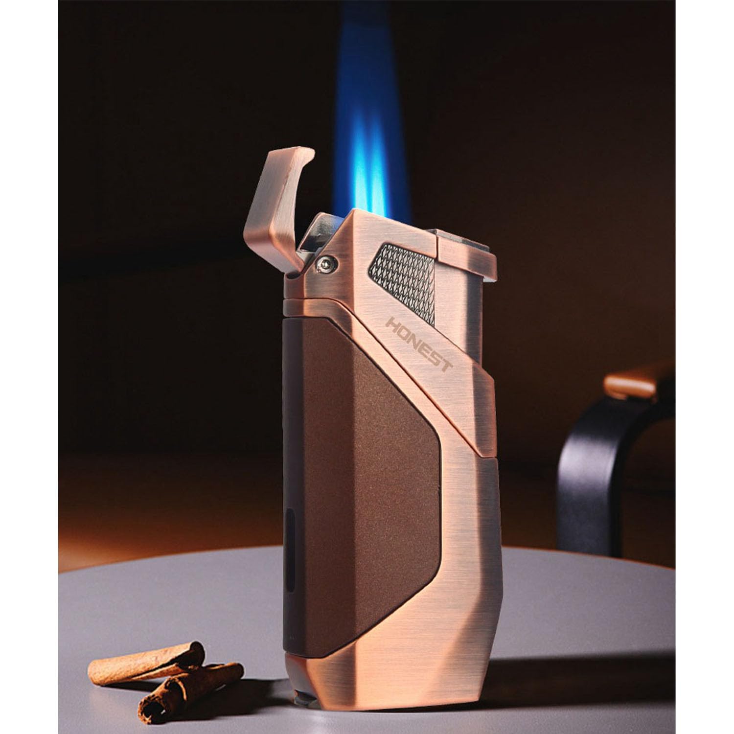 Encendedor Antorcha Butano Llama de Doble Chorro Cigarro Metalico Mechero con Punzón Tanque de Combustible Visible para Vela Fogata Cocina Camping (Sin Gas),Red