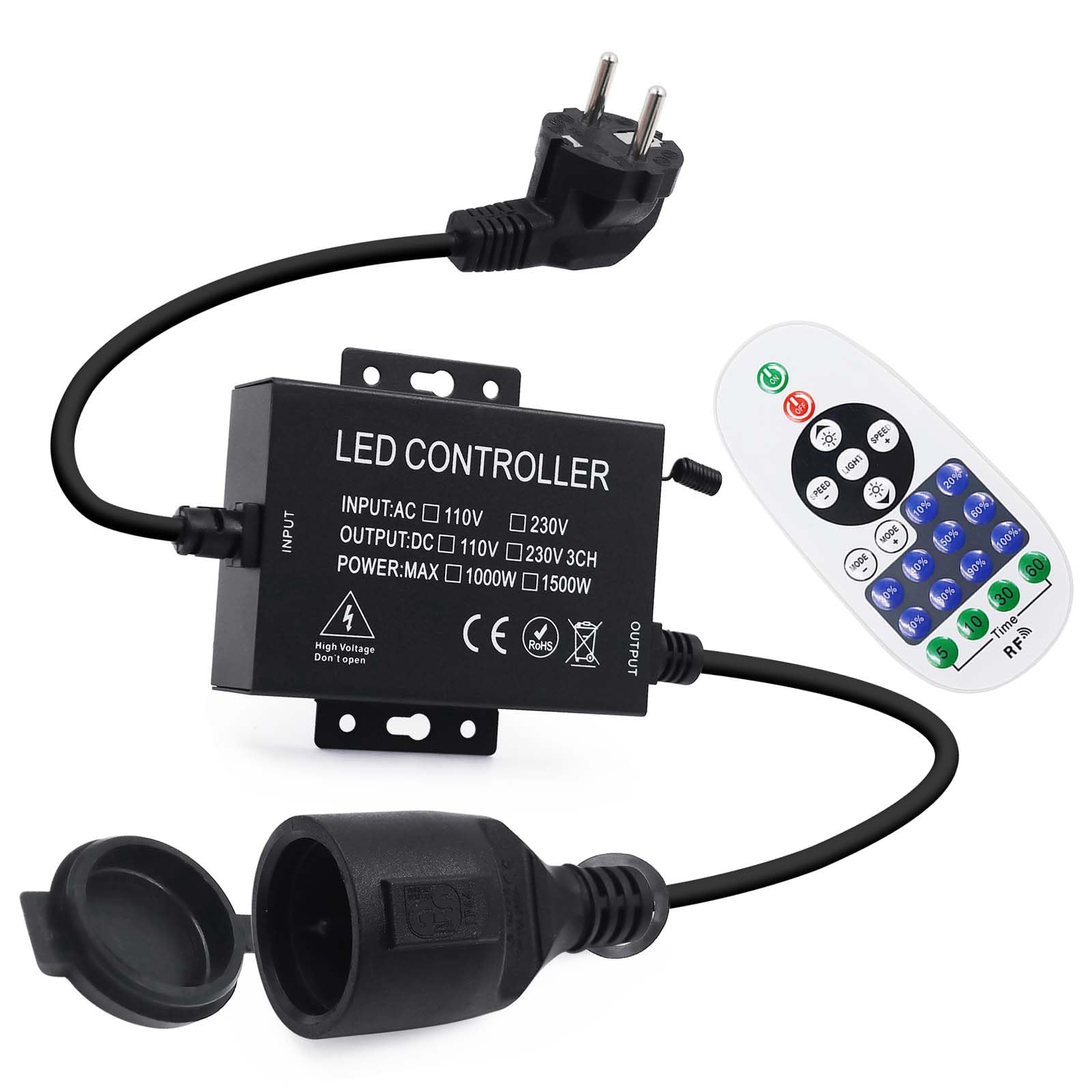 Regulador de tira de LED 1500W, AC 220V-240V Interruptor enchufable para bombillas de interior, regulador temporizado, para todas las tiras de luces regulables