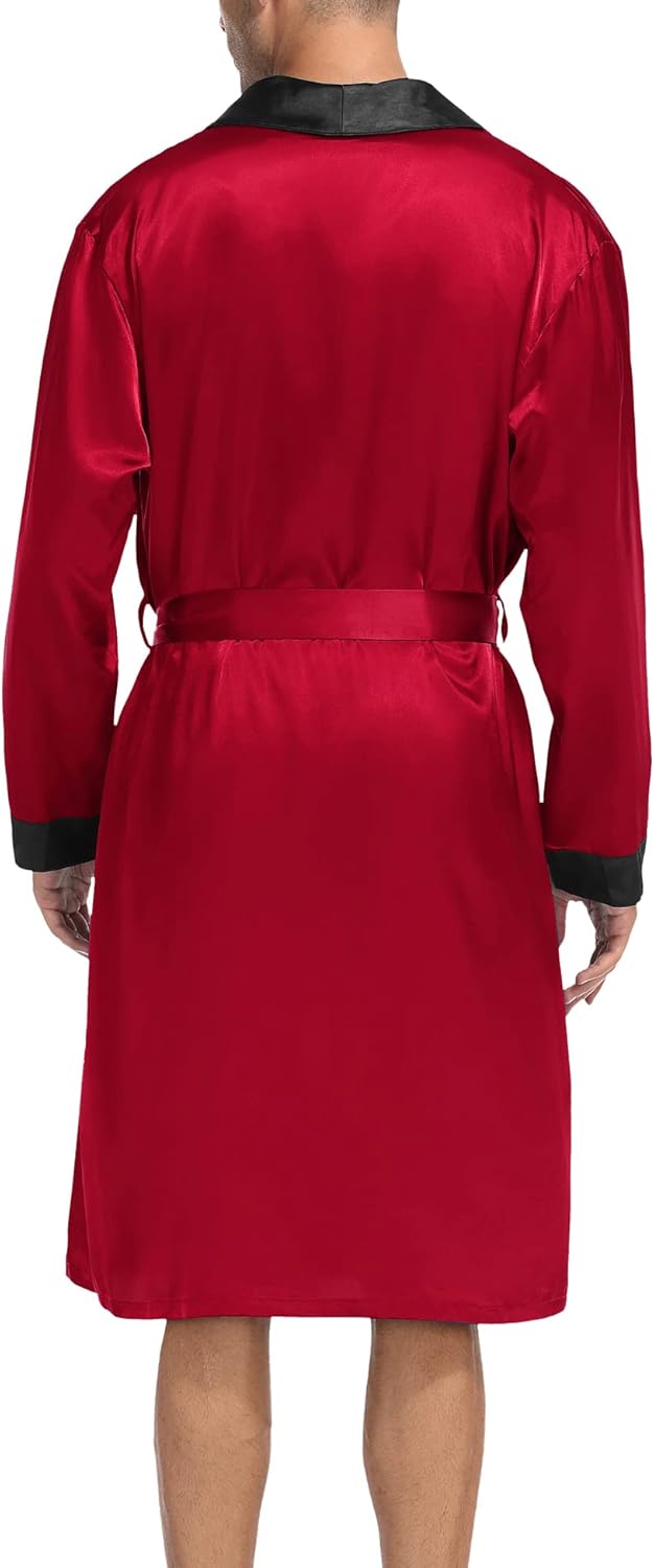 SWOMOG Men's Satin Robe with Shorts Set Silky Kimono Bathrobe Lightweight Soft Sleepwear - Image 5