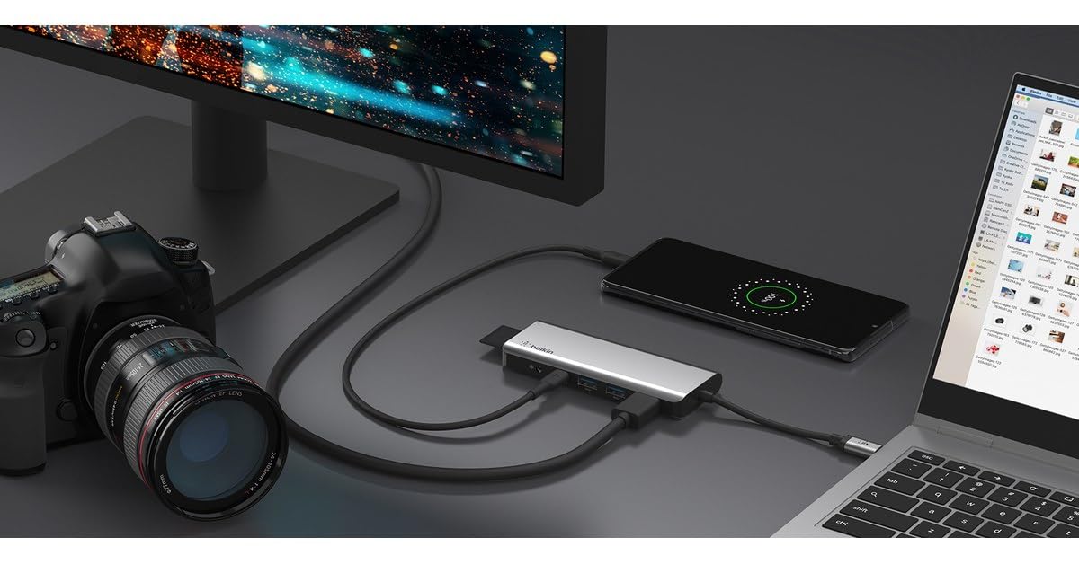Belkin - Hub USB-C multiporta 7 in 1 (con HDMI 4K, USB-C, 2 USB-A, porta audio da 3,5 mm, slot per SD 3.0 e Micro-SD 3.0, per MacBook Pro, MacBook Air, iPad Pro, XPS e altri)