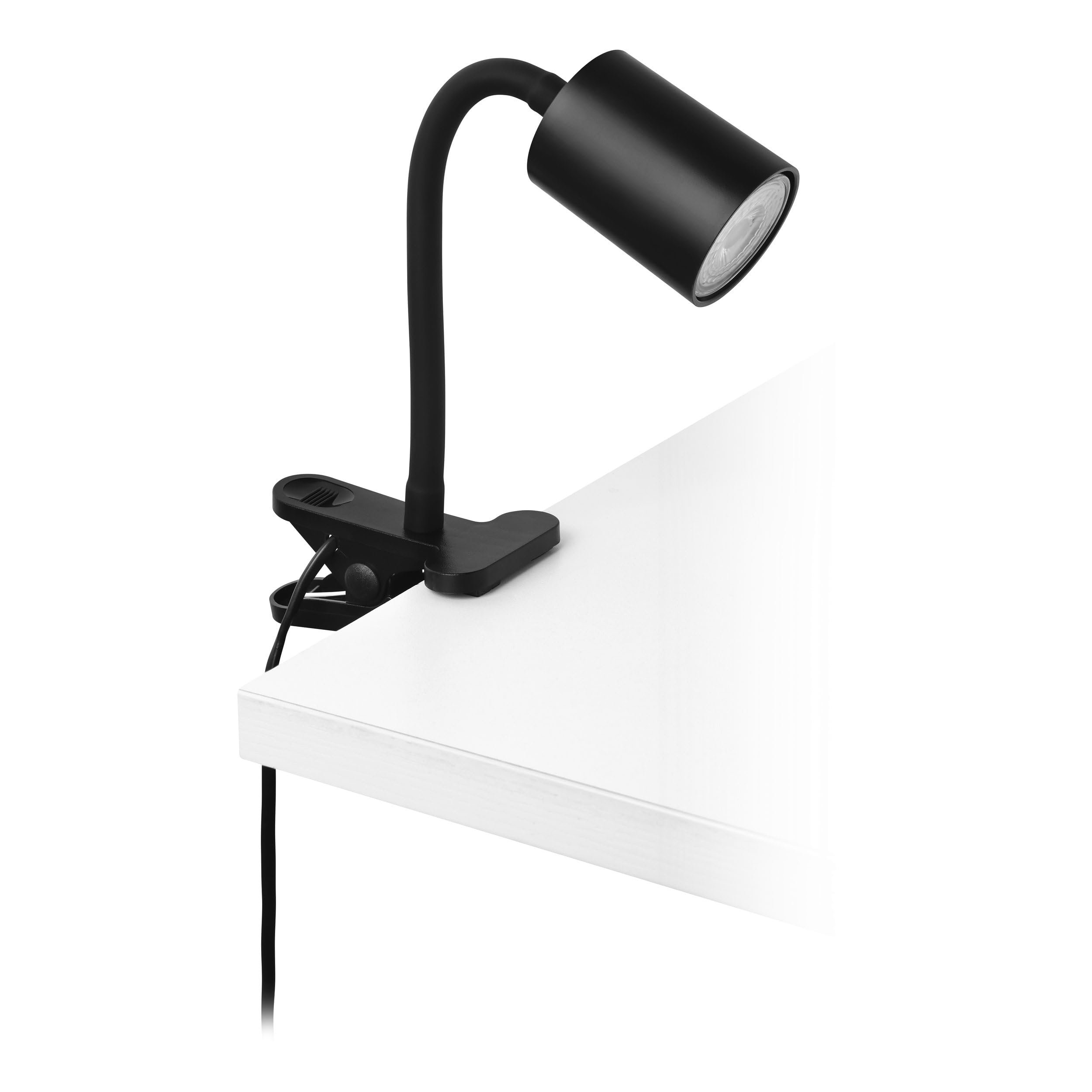 Eglo LED Clamp lamp Portella, Desk Light with Clip for Reading, Black Metal, Includes Warm White GU10 Bulb