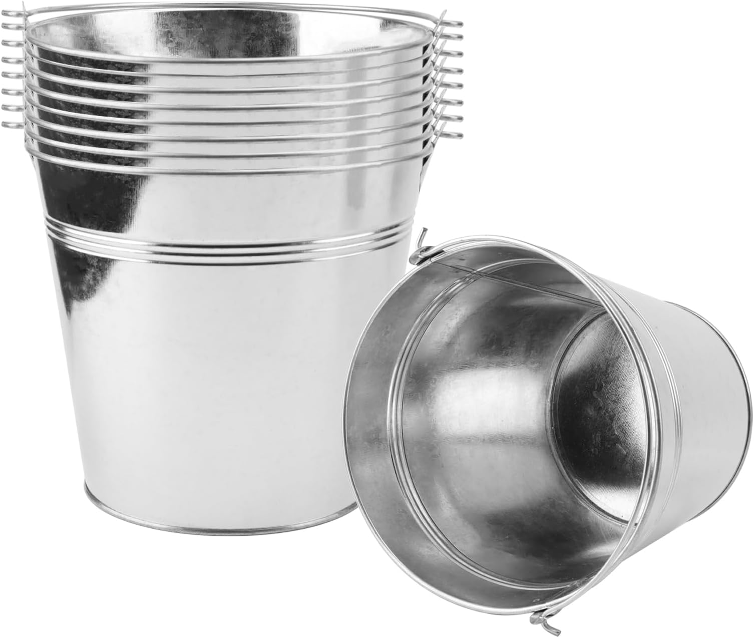 KINJOEK 8 Packs 7 Inch Galvanized Metal Bucket with Handle, Round Flower Pot Plant Rustic Basket, Galvanized Planter Pail for Balconies, Gardens Patios, Office, Indoor Outdoor Parties Wedding Decor