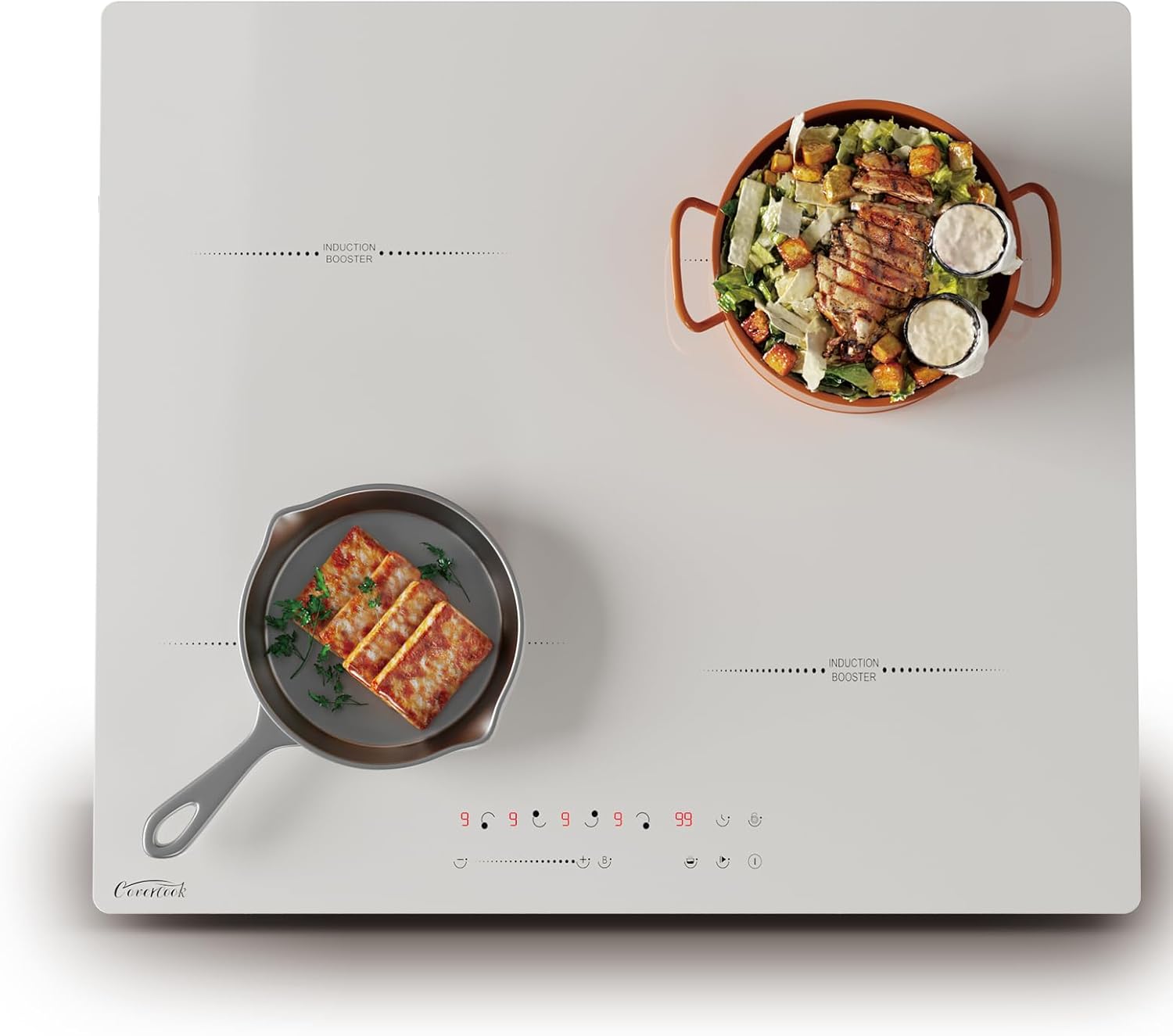COVERCOOK Induction Cooktop 4 Booster Burners Electric Cooktop, 23 inch Bulit in Stove Top, Hardwire,White, Power Boost, 9 Power Levels, Kid Safety Lock, 220V 2800W
