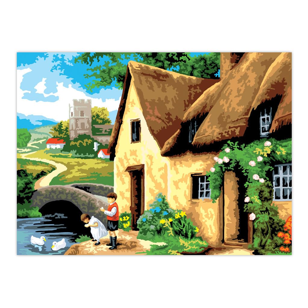 Royal & Langnickel PAL14 Cottage by the River Painting by Numbers Kit, Earth tones, green, blue, brown, Mittel - Image 2