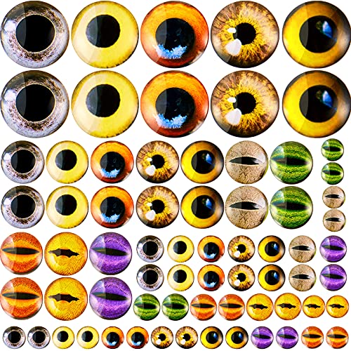 Zomiboo 70 Pcs 40/25/16/8 mm Large Assorted Dragon Glass Eyes Halloween Mixed Printed Cabochon Animal Eyes 4 Sizes Cabochons for Doll Props Craft DIY Jewelry Making Toys Supplies(Novel Style)