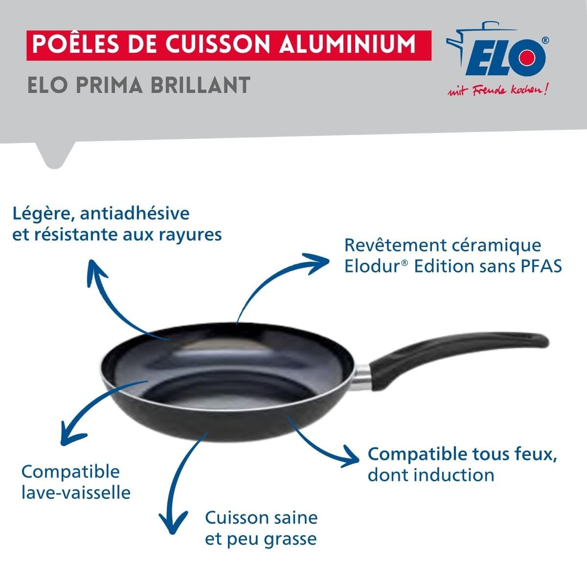 Elo Batterie cuisine poêle 32 cm et 2 faitouts 16/24 cm