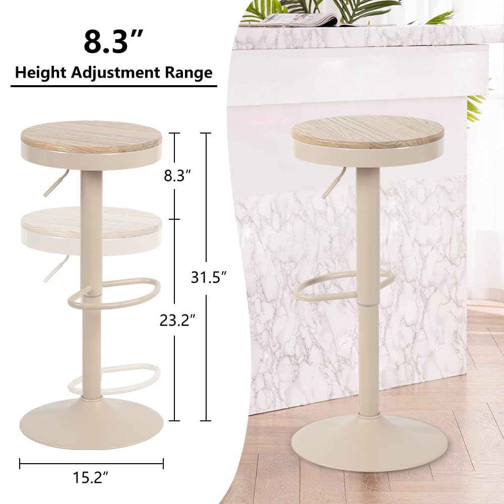 Juego de 2 taburetes de bar redondos y ajustables, sillas de bar modernas sin espalda, asientos de madera, taburetes de altura sin brazos para isla de cocina, cafetería, comedor 6