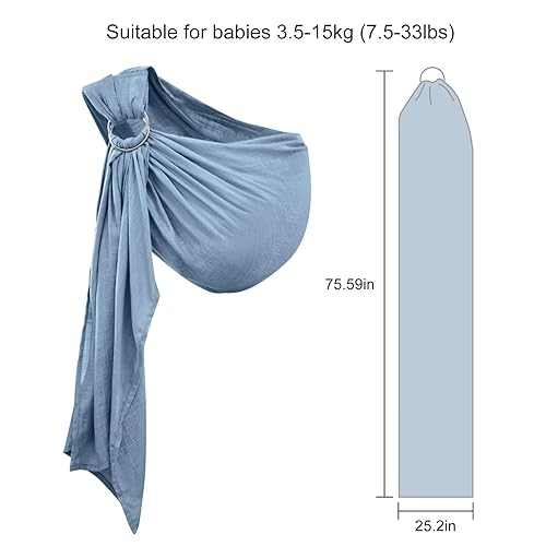 Miniatura 9 de Portabebés con anillo para recién nacidos a niños pequeños, portabebés de algodón de lino suave, fácil de llevar, de doble bucle, de muselina