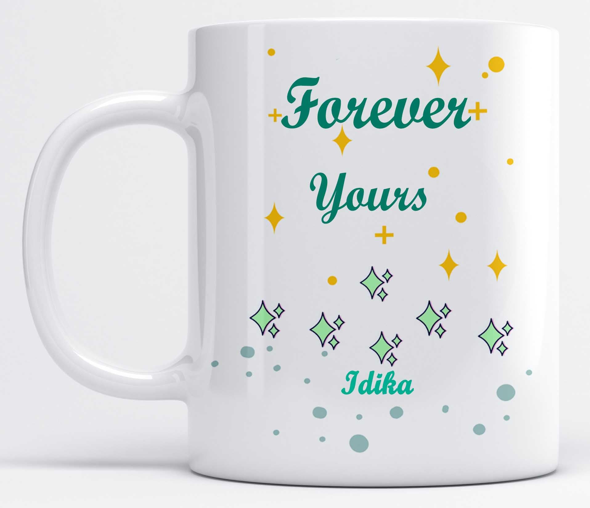 LOROFY Forever Yours Idika Printed Dots & Stars Design Model S102A White Ceramic Coffee Mug (350ML)