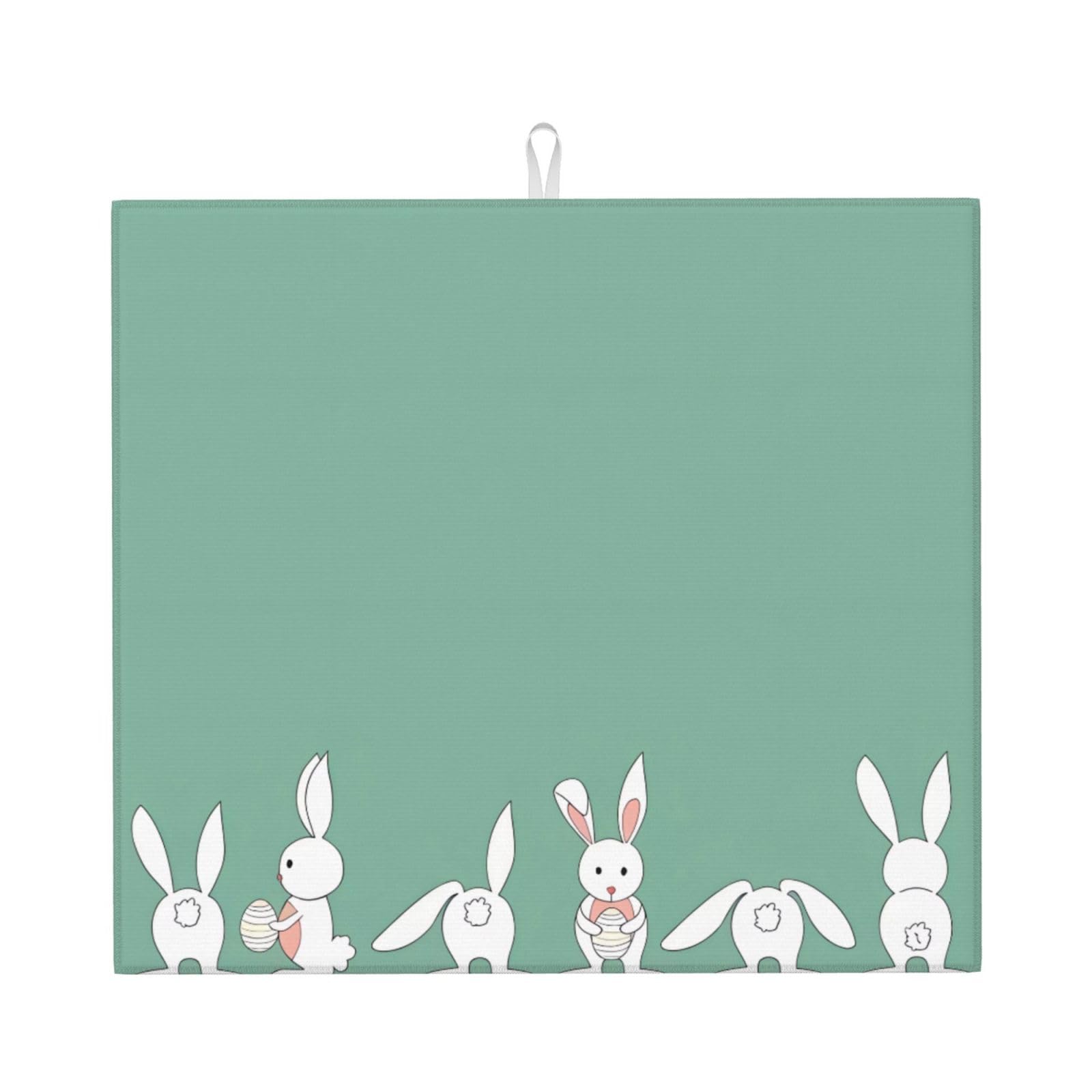 HJFCZH Easter Bunny Prints Kitchen Drying Mat – Absorbent Microfiber Throw for Dishes, Non-Slip Counter Cover, Quick-Drying Layer with Fade-Resistant Print