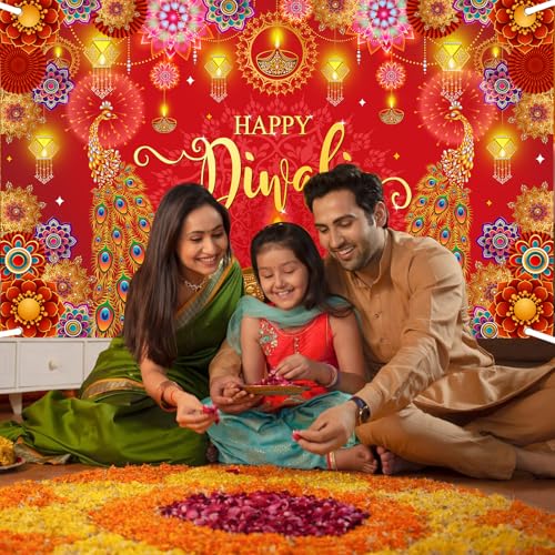 Avezano Happy Diwali Banner Red Diwali Backdrop for Indian 6x3.6ft - image 7