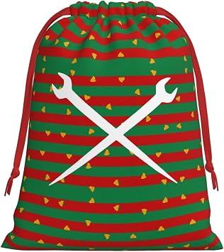 AHUNARLOP Crewneck Ironworker Crossed Tools Christmas Gift Bags, Santa Wrapping Bags, Xmas Presents Bag With Drawstring, Holiday Party Favors Birthday & Christmas Gift Large Medium Small