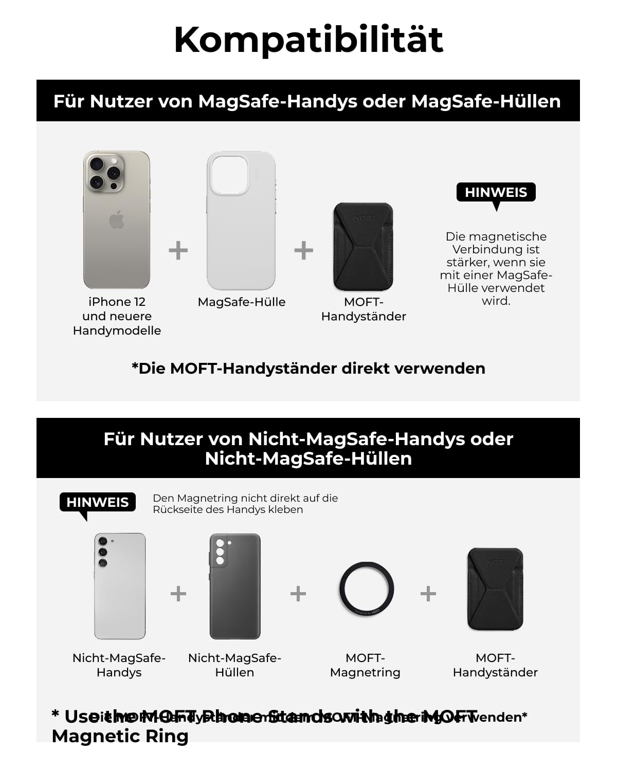 MOFT MagSafe Wallet Ständer für iPhone 17/16/15/14/13/12 Serie Kompatibel mit MagSafe, MOVAS Vegan Leder Magnetischer Handyständer mit 3 Betrachtungswinkeln, 2 Kartenhalter (Jet Black)