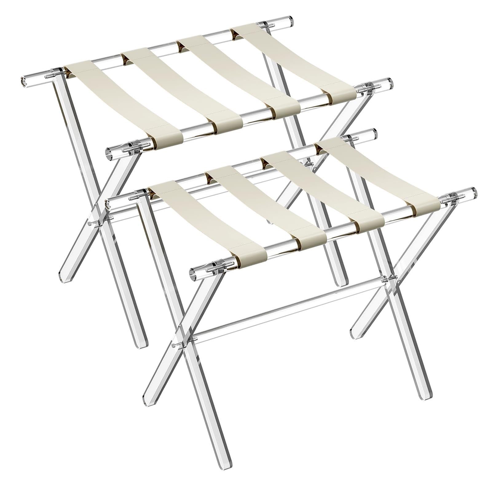 Porte-Bagages en Acrylique for Chambre d'amis - Support De Valise Pliable avec Sangles en Cuir for Chambre À Coucher,Robuste, Support De Valise Pliable, Léger Et Peu Encombrant(B)