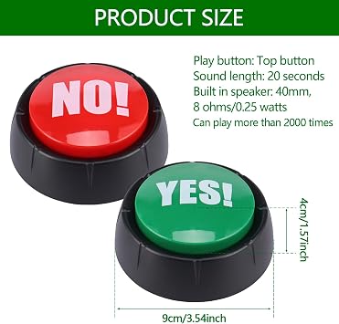 2Pcs Answer Buzzers for Quizzes, Fun Talking Buttons Portable Yes No Button with Sound Multipurpose Answer Button Game Show Buzzers for Classroom & Home Game Play