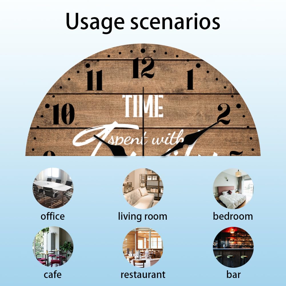 CHGCRAFT 12inch Time Spent with Family Wall Clock Vintage en Farmhouse Sentence Round for Living Room Kitchen Bedroom Office - Image 3