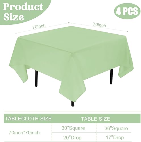 Miniatura 8 de JALANCY Paquete de 4 manteles cuadrados de 52 x 52 pulgadas, color verde salvia, tela lavable, de poliéster, para comedor, fiestas de bufé, picnic,