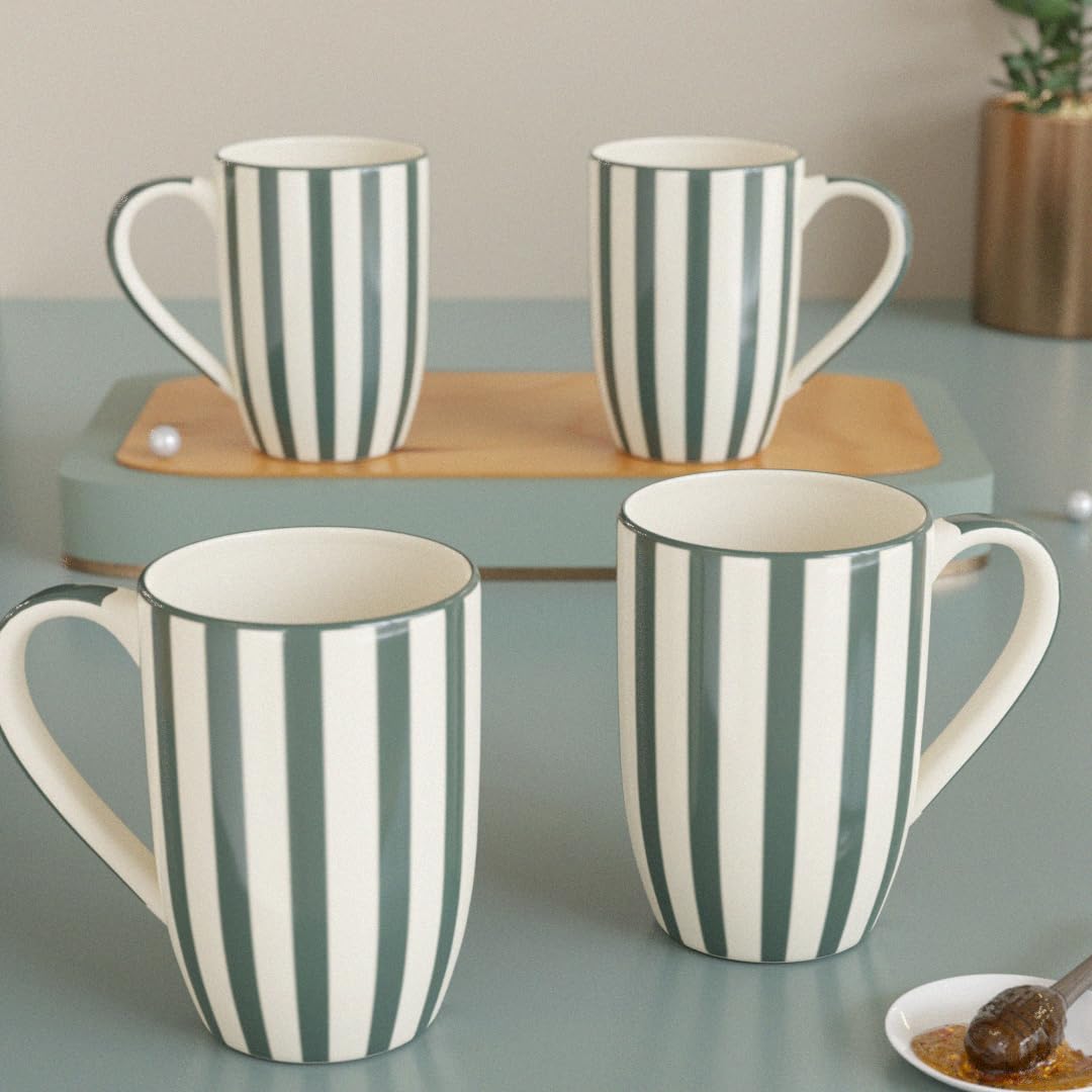 The Earth Store Grey Stripe Coffee Mug - 420ml Each Capacity, Microwave and Dishwasher Safe, Ceramic Coffee Mug for Every Occasion (Set of 4) (B0CRBF9WG7) Amazon Price History, Amazon Price Tracker