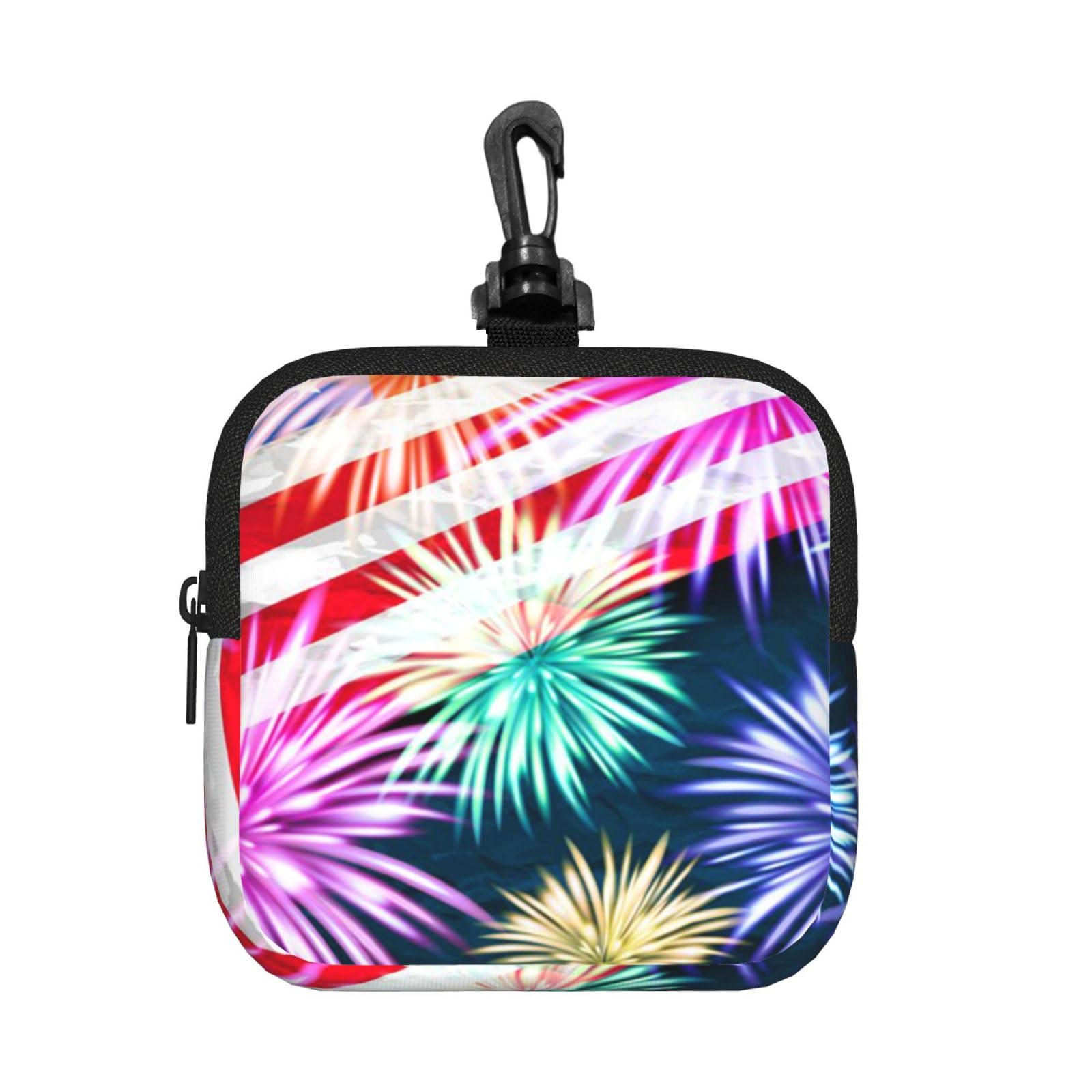 Ercgad Unisex Black Patriotic 4Th Of July American Flag Print Square Storage Bag Travel Toiletry Cosmetic Organizer Pouch Lightweight Reusable
