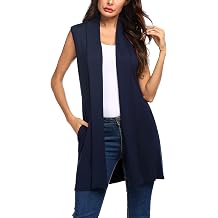 Beyove Womens Long Vests Sleeveless Draped Lightweight Open Front Cardigan Layering Vest with Side Pockets
