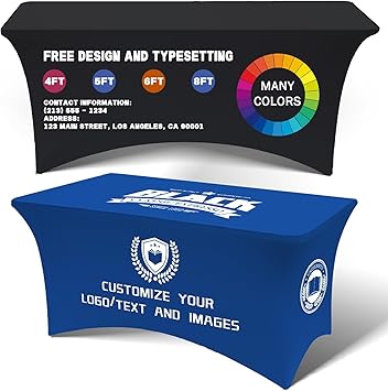 Custom Table Cloth with Business Logo Spandex 8FT Personalized Table Cloth with LogoText Image for Business Tradeshow Events/Company/School/Shop/Charity (8FT 156LX89in)