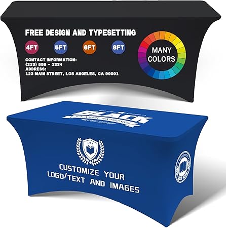 Custom Table Cloth with Business Logo Spandex 8FT Personalized Table Cloth with LogoText Image for Business Tradeshow Events/Company/School/Shop/Charity (8FT 156LX89in)