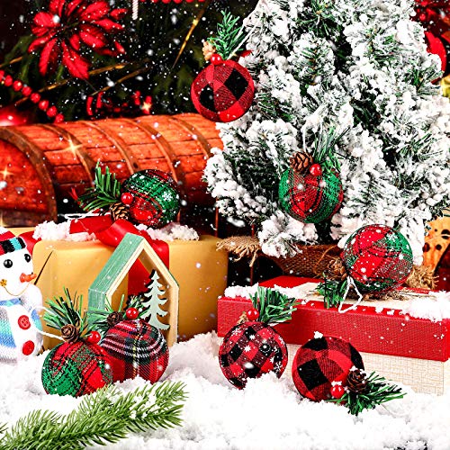 Tatuo 10 Pieces Christmas Buffalo Plaid Ball Ornaments Christmas Fabric Ball Ornaments Christmas Tree Hanging Ornament For Xmas Party Decoration Supplies, 5 Styles #TOP4