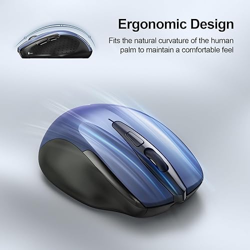 Miniatura 8 de TECKNET Ratón inalámbrico (BT5.03.0 y 2.4G) recargable 4800 DPI silencioso USB A y ratón Bluetooth 6 botones, amplia compatibilidad, color azul