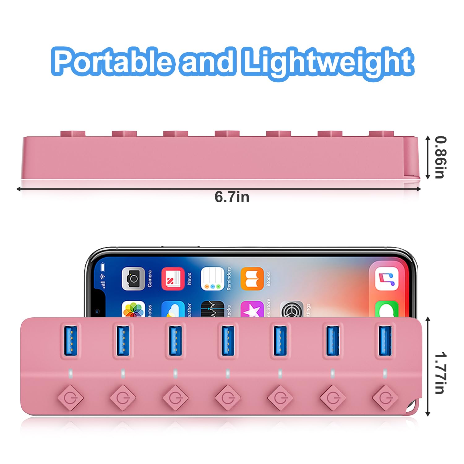 ONFINIO Hub USB 3.0, 7-portowy rozdzielacz koncentratora USB z indywidualnymi włącznikami i światłami, kabel o długości 1 m, kompatybilny z MacBookiem, laptopem, Surface Pro, PS4, PC, pendrivem