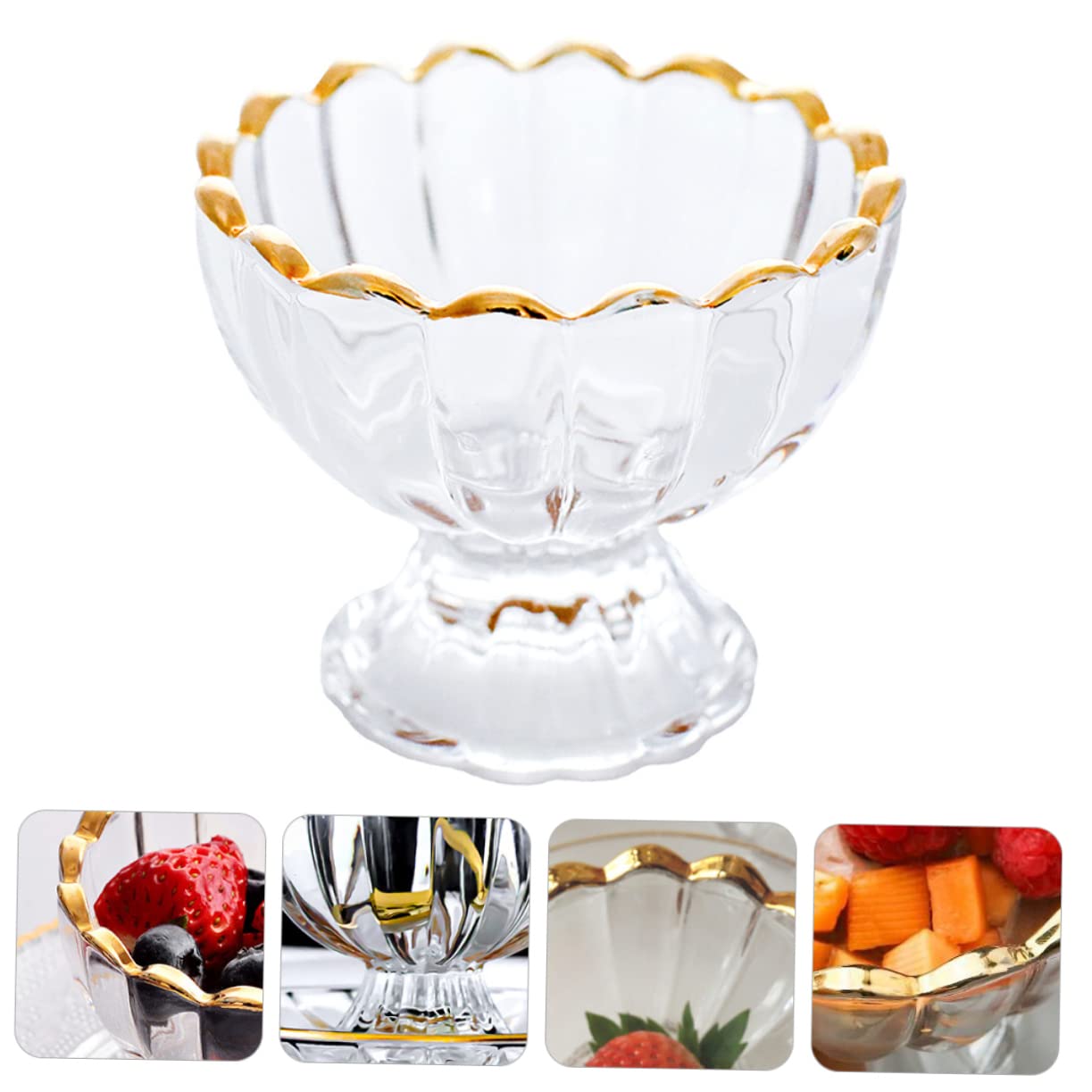 POPETPOP 3 Pezzi Tazza da Dessert Vetro Trasparente Forma di Fiore con Dorato Coppa Gelato Creativa Monoporzione per Dolci Casalinghi e Pudding