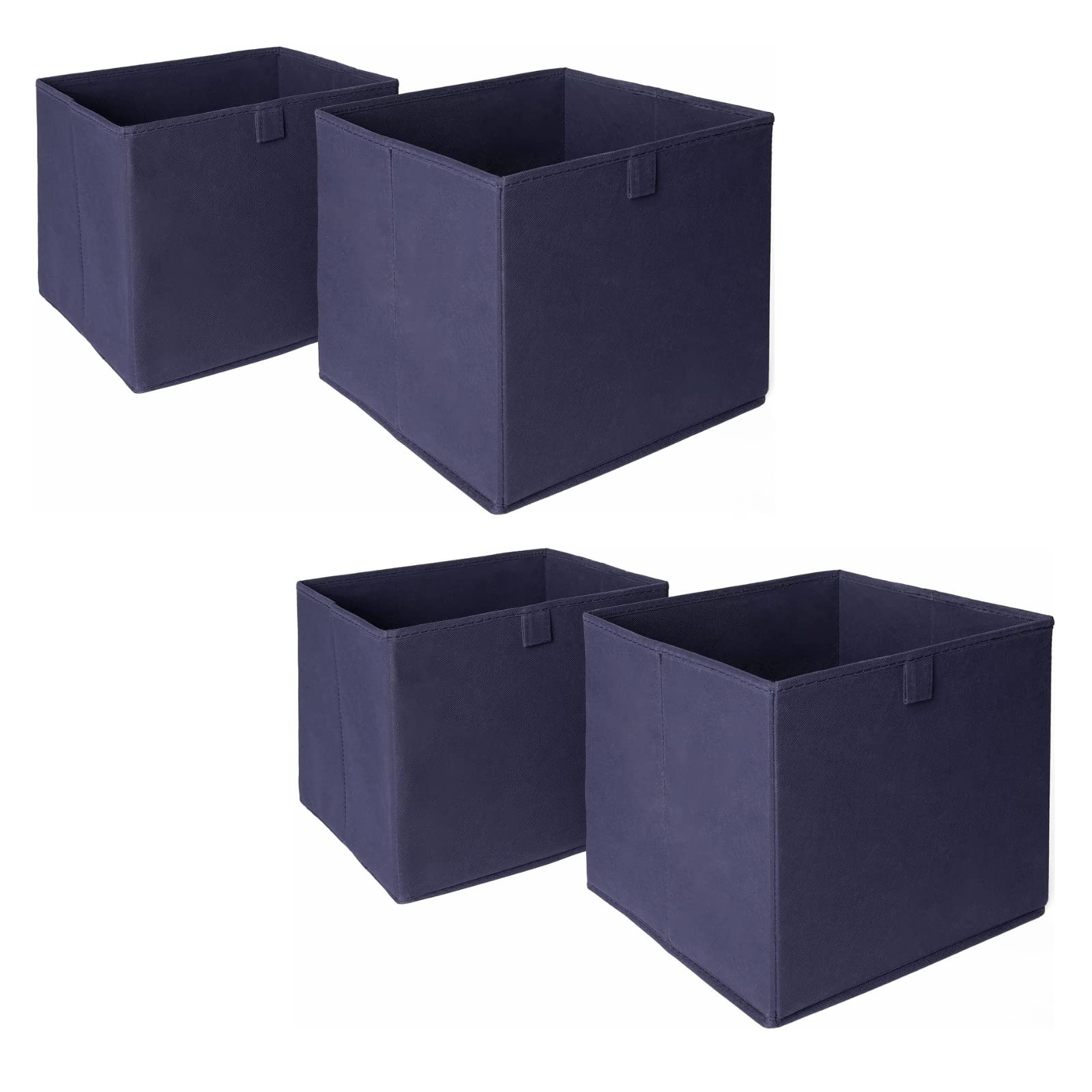 Ohs Navy Blue Set Of 4 Fabric Storage Boxes Home Organiser Toys Clothing Bathroom Pop Up Collapsible Foldable Cube Box,