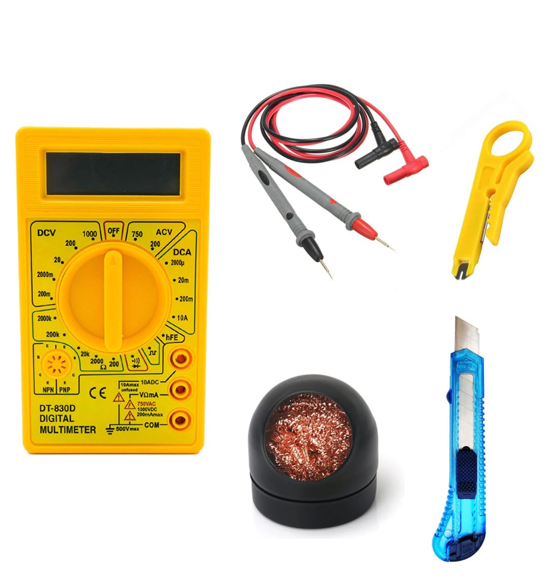 CRAFTS HAVELI Combo of Digital Tester Multimeter & Wire & Mini Wire Stripper, Tip Cleaner & Knife Cutter