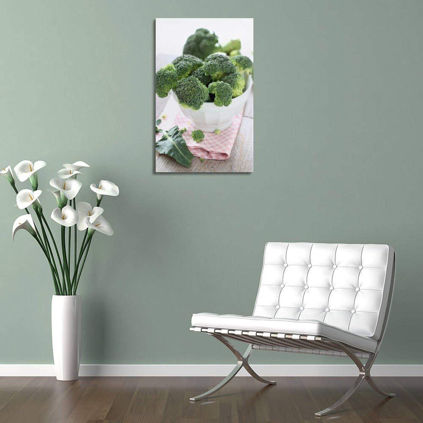 DLJGDS Tender Brokkoli in Schüssel, dekoratives Gemälde, Leinwand, Wandposter und moderne Familienschlafzimmer-Dekoration, 50 x 75 cm