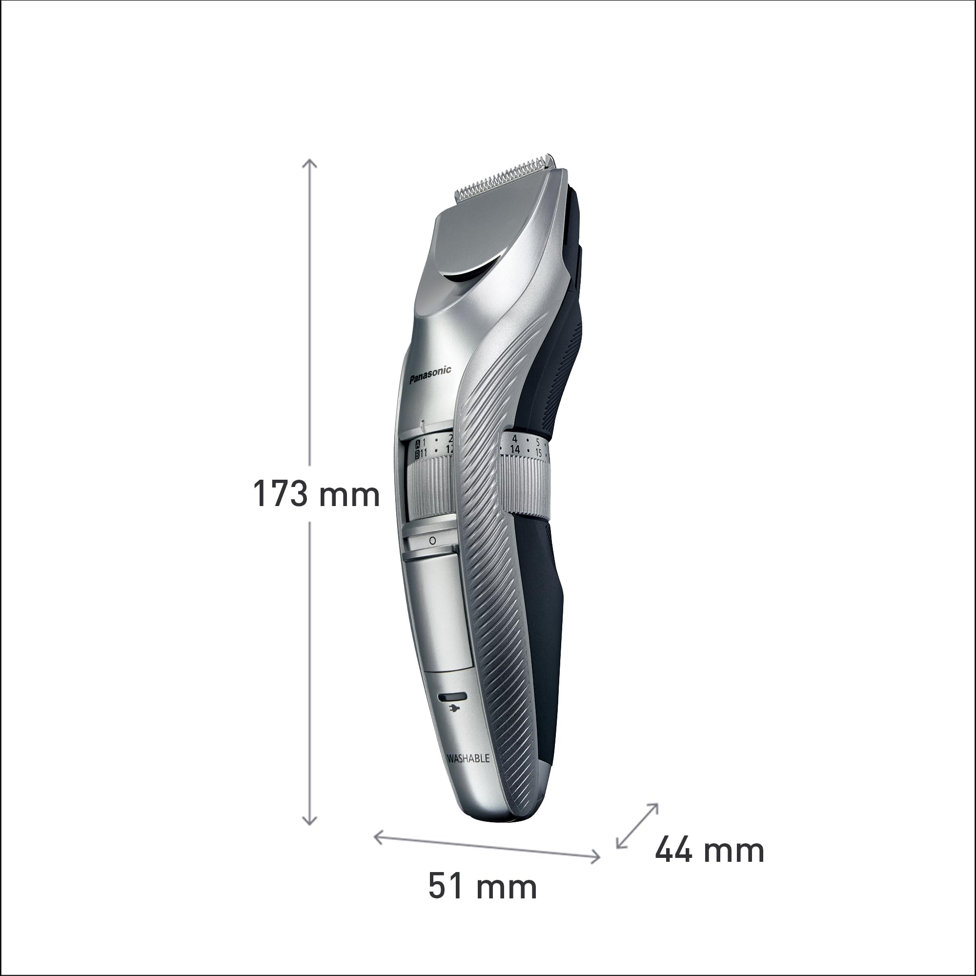 Panasonic ER-GC71-S503 Regolabarba e Tagliacapelli, 38 Lunghezze di Taglio da 1 a 20 mm, Lavabile, Taglio di Precisione, Argento