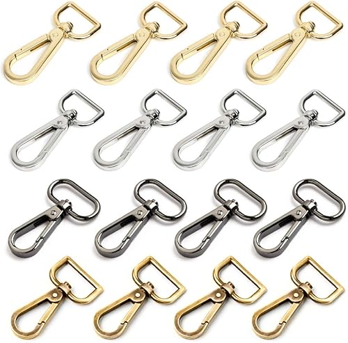 Broches giratorios de 34 pulgadas con anillo en D para correa de puerta de empuje, gancho giratorio (varios colores, 16 piezas)