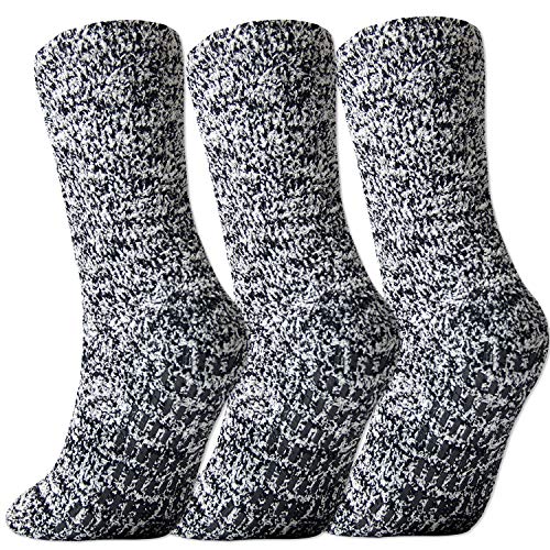 Jormatt 3 Pairs Women Fuzzy Gripper Socks Non Skid Men Thick Cozy Slipper Hospital Socks with Grips,Men shoe size 4-7/Women size 4.5-8.5
