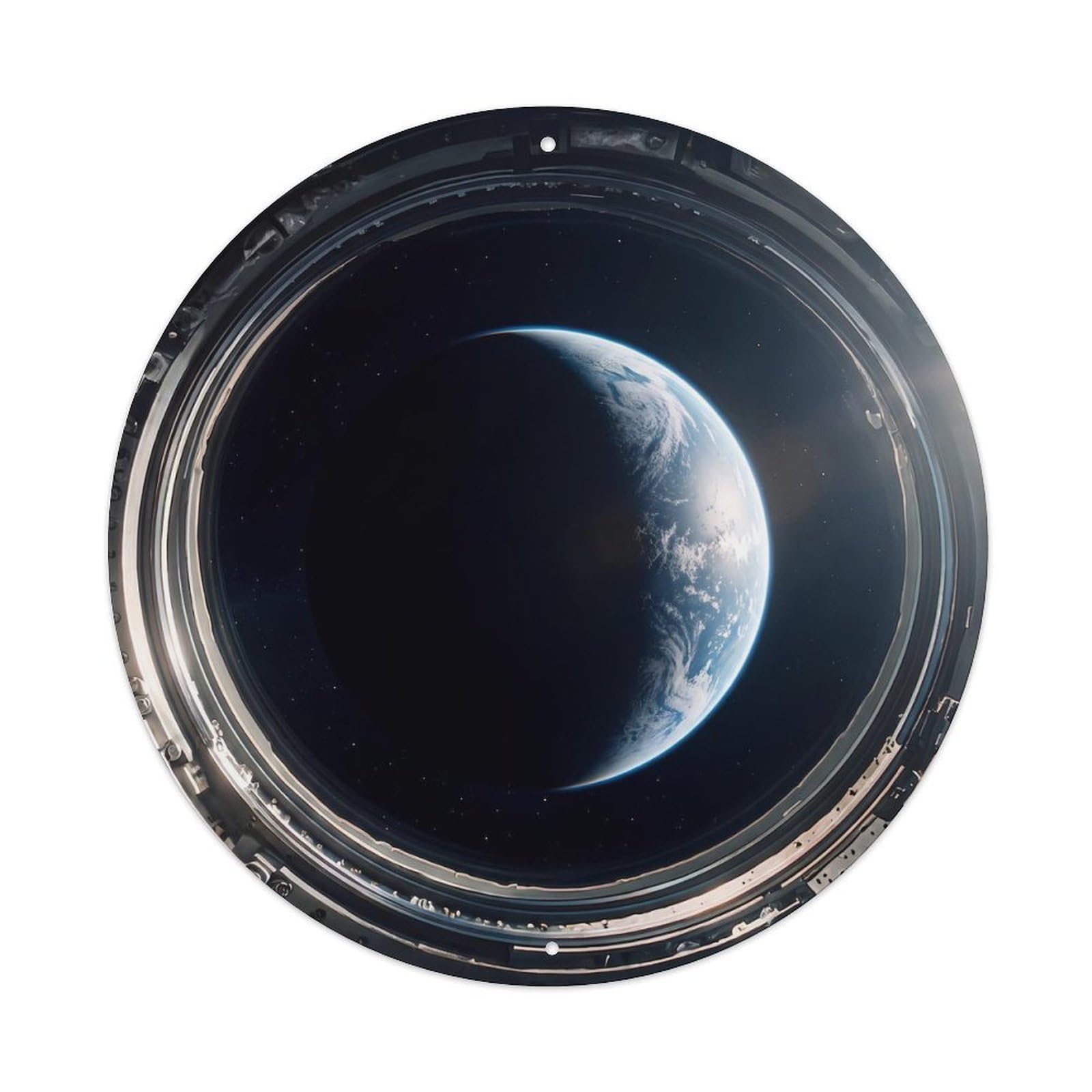 Metal Tin Sign Earth Crescent View from Space Station Porthole