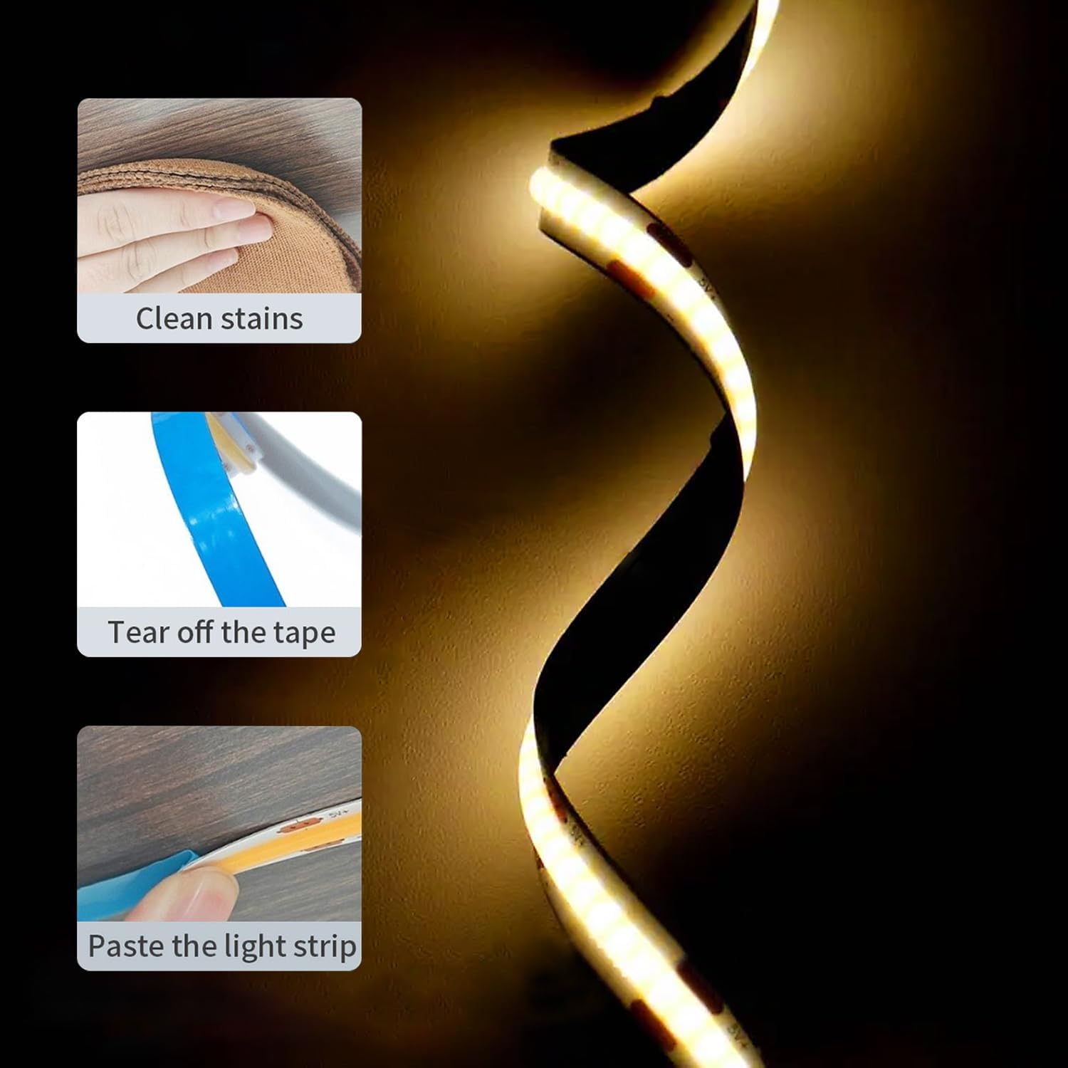 5V LED Strip Lights, Warm USB LED Light Strip, 6.56FT Dimmable COB LED Strip Light, High Brightness Short LED Strip for Display Cabinet, Living Room, TV Lights