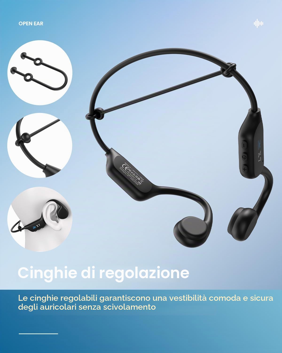 Guudsoud Cuffie Bluetooth 5.3 per conduzione Ossea Auricolare Impermeabile Nuoto, Memoria MP3 32G Integrata, Lettore MP3 Impermeabile IP68, Auricolare Nuoto per Corsa a Piedi, Nuoto, Ciclismo